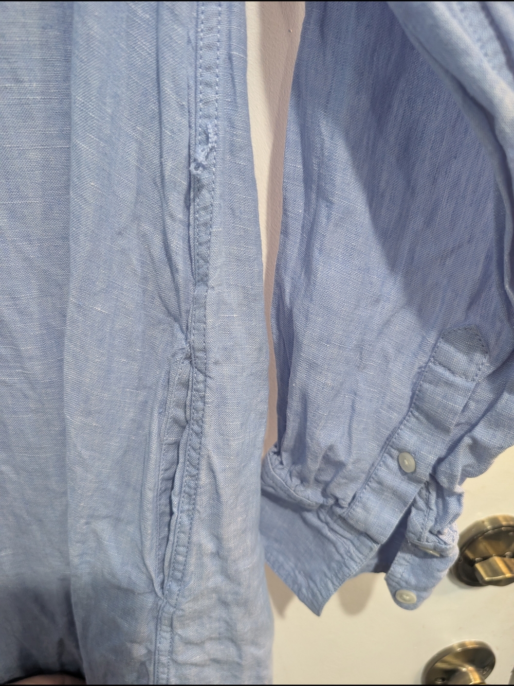 J. Crew Cabana Blue Long-Sleeve Linen Maxi Dress Pockets Medium *Missing Belt - Picture 4 of 8